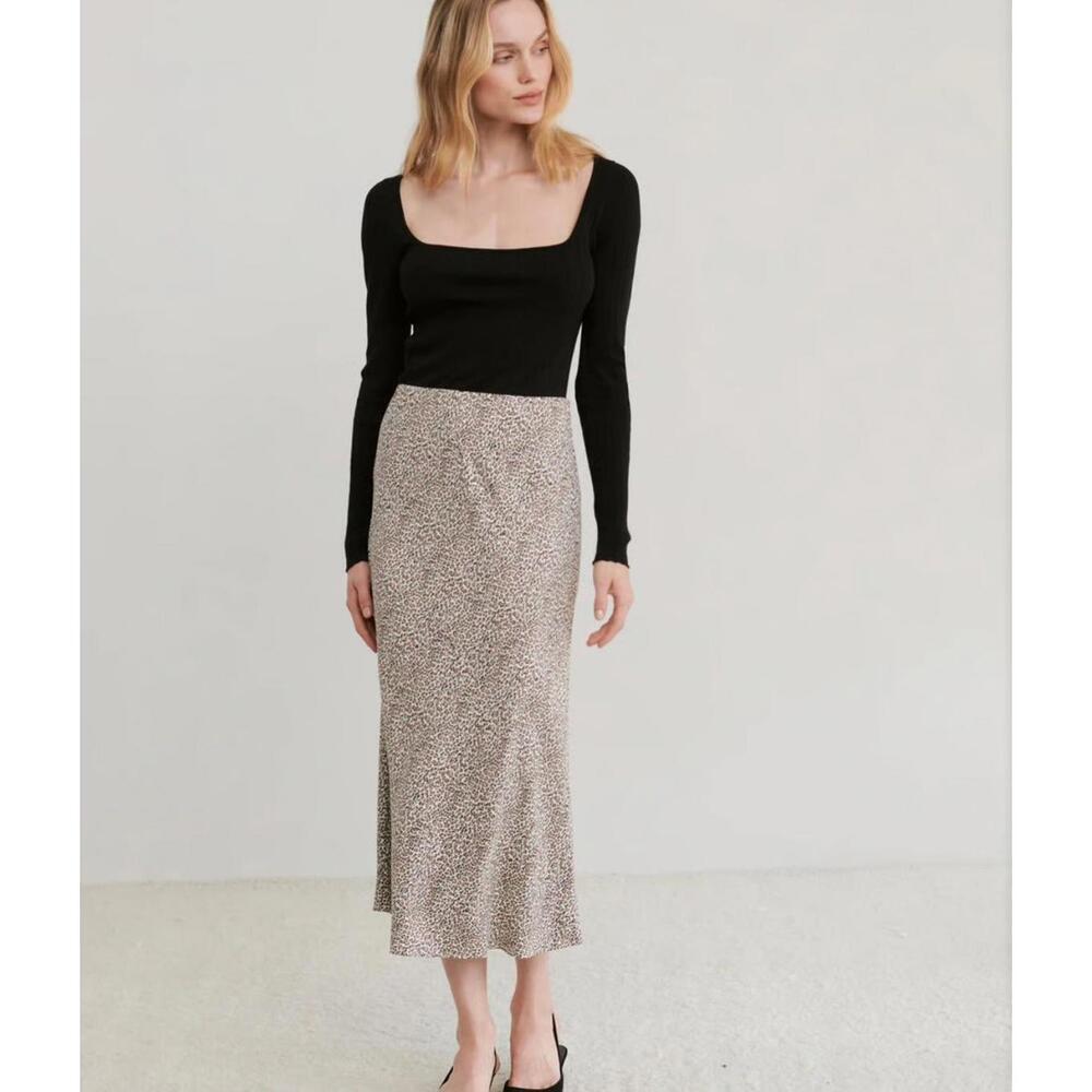 Jenni Kayne skirt womens XL leapord print midi slip designer office business